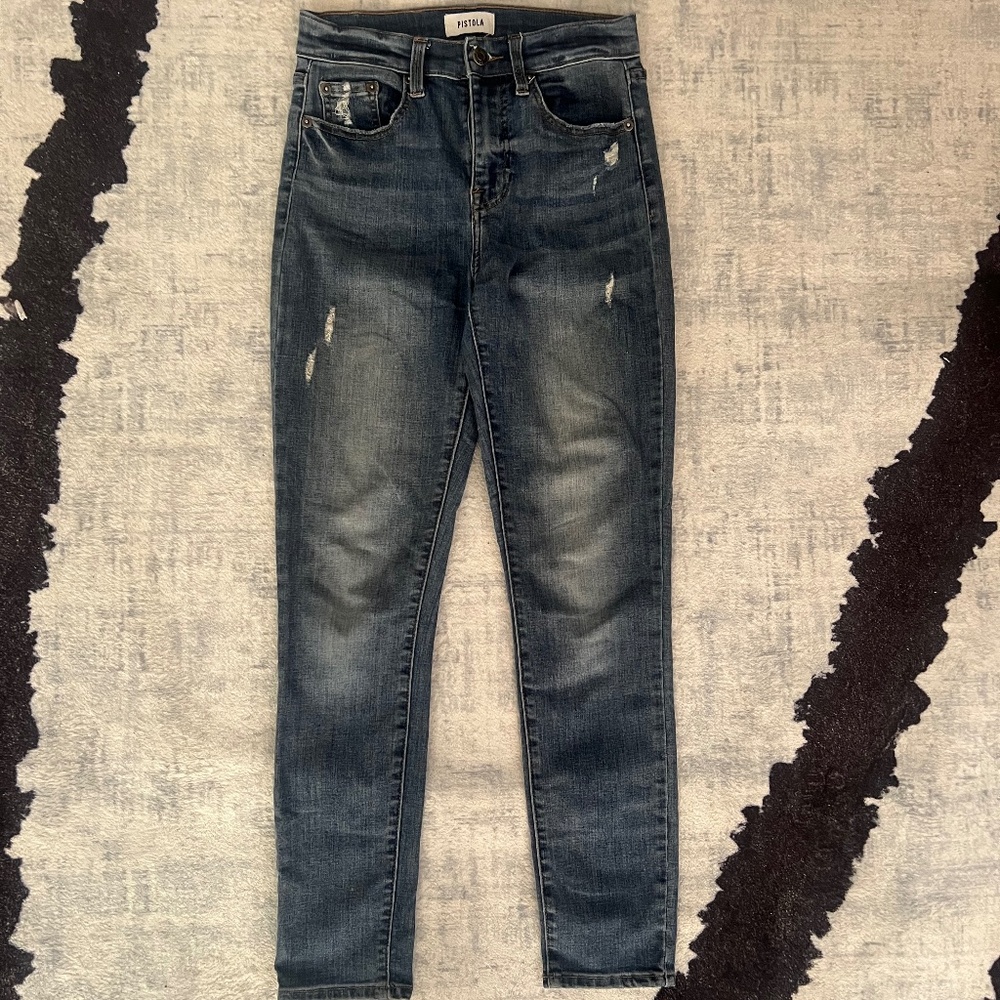 Pistola High Rise Distressed Denim Jeans Size 25 | Dark Wash